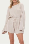 FORE DRAWSTRING-WAIST RIBBED-KNIT ROMPER IN BEIGE