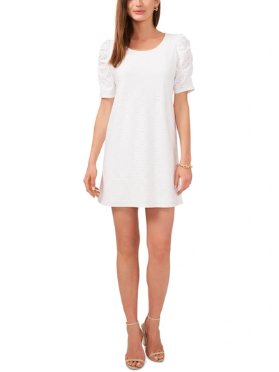 Msk Petites Womens Eyelet Puff Sleeves Shift Dress In White