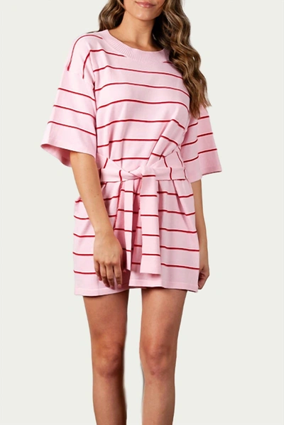 Lucca Cybelle Belted Knit Mini Dress In Pink Stripe