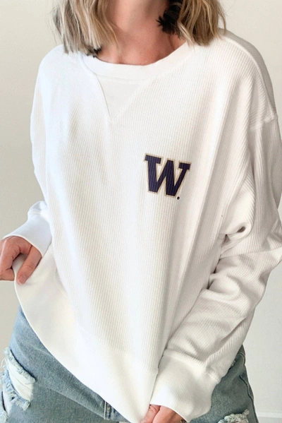 Chicka-d Uw Logo Corded Boxy Sweatshirt In White