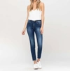 Flying Monkey Simon Mid Rise Raw Hem Skinny Jean In Medium Wash In Blue
