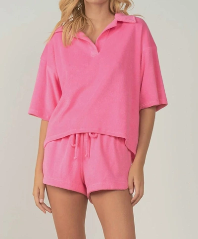 Elan Tabitha Terry Cloth Top In Pink