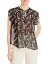 STATUS BY CHENAULT WOMENS TIE-NECK FLUTTER SLEEVE BLOUSE