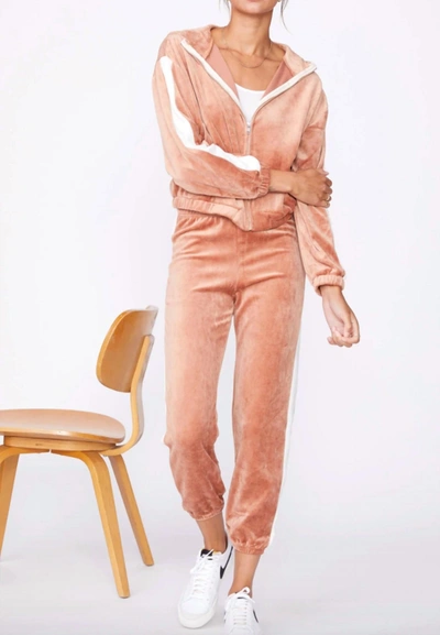 Monrow Velour High Waist Vintage Sweatpant In Dry Rose/natural In Multi