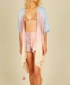 Ocean Drive Daybreak Stripe Tie Dye Kimono With Tassels In Tie-dye Print In Multi
