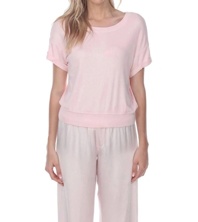 Pj Harlow Mac Rib Knit Short Sleeve Tee With Banded Bottom In Blush In Pink