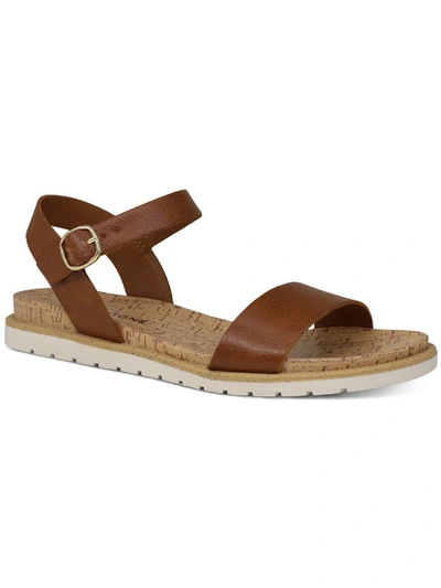 Sun + Stone Mattie Womens Faux Leather Open Toe Flats In Brown