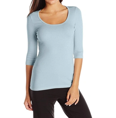 Pj Harlow Norah 3/4 Sleeve Rib Tee In Morning Blue