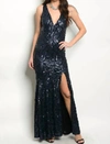 Spy Zone Exchange Navy Sequin Gown In Blue