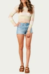 Lucca Tulip Lghtweight Open-knit Striped Sweater In Green Stripe In Green