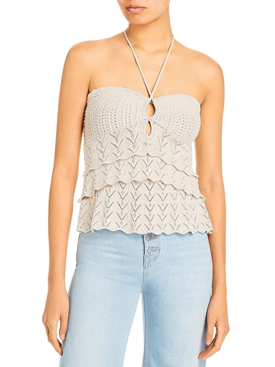 Aqua Womens Crochet Tiered Halter Top In Beige