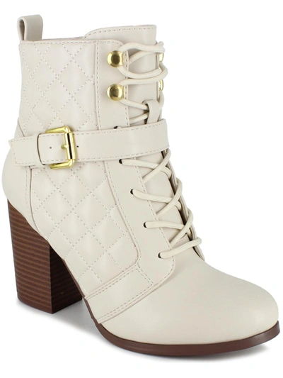 Xoxo Muna Womens Faux Leather Zipper Ankle Boots In White