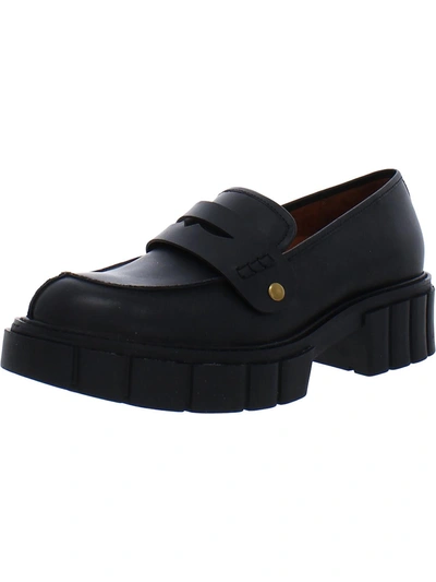 Vionic Elodie Womens Leather Lug Sole Loafers In Black