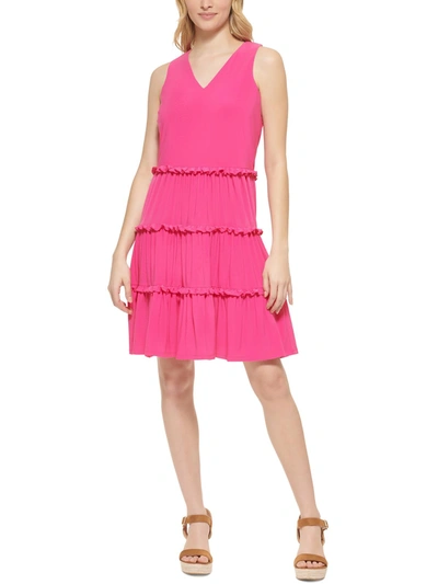 Tommy Hilfiger Womens Tiered Above Knee Shift Dress In Pink