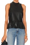 AMANDA UPRICHARD ANDERS FAUX LEATHER TOP IN BLACK