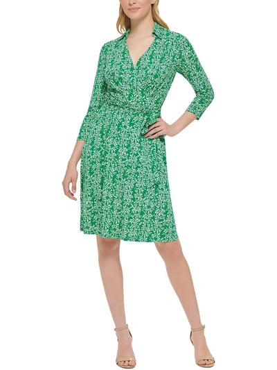 Jessica Howard Petites Womens Printed Mini Wrap Dress In Green
