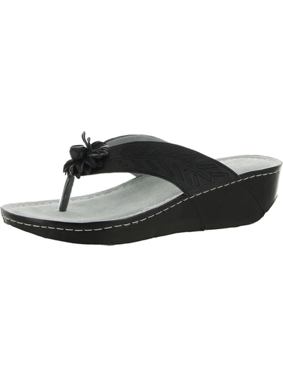 David Tate Goldie Womens Leather Thong Wedge Sandals In Black