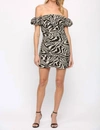 Fate Off The Shoulder Ruched Dress In Zebra Print In Multi