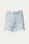 BY TOGETHER DISTRESSED FRAYED HIGH-RISE DENIM SHORTS IN LIGHT BLUE