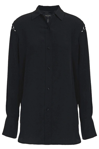 Rag & Bone Hana Button Down Long Sleeve Silk Shirt Blouse In Black
