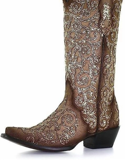 Corral Glitter Embroidery Boot In Brown
