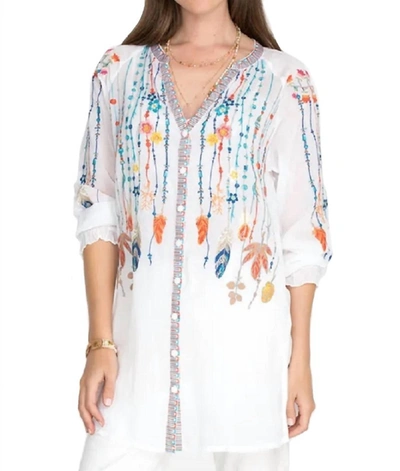 Johnny Was Feathers Blouse In White In Multi
