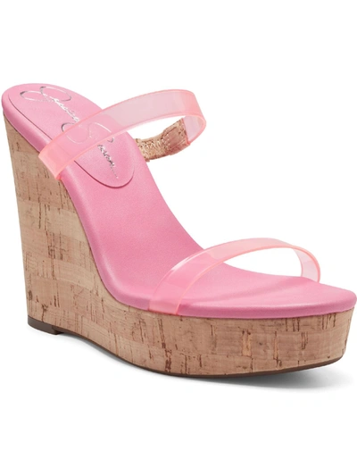 Jessica Simpson Tumile Womens Open Toe Slip On Wedge Sandals In Pink