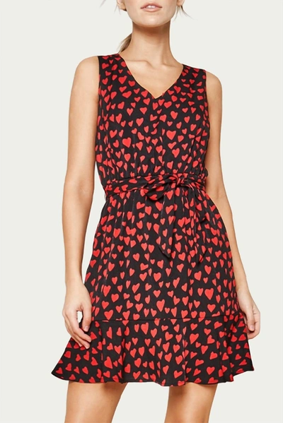 Sugarlips Warren Ruffled Heart-print Satin Mini Dress In Black/red