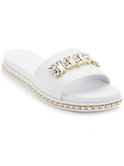 Karl Lagerfeld Bijou Womens Flats Embellished Flip-flops In White