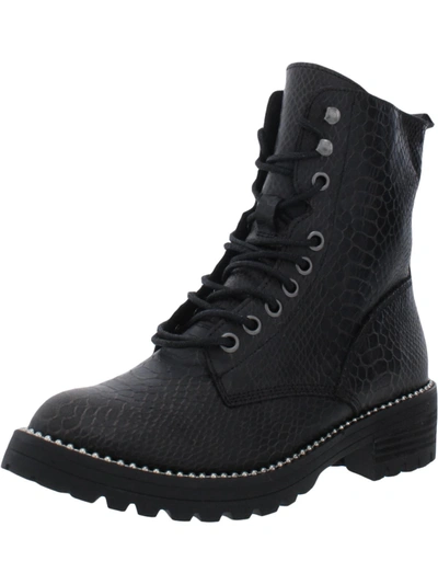Very G Conquest Womens Faux Leather Ankle Combat & Lace-up Boots In Black