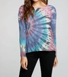 Chaser Rpet Cozy Knit Long Sleeve Hi Lo Hoodie In Dark Crystal Tie Dye In Multi