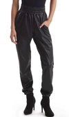 Commando Faux Leather Smocked Jogger In Black In Black