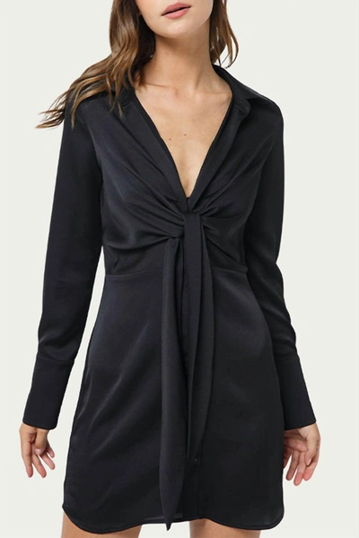 Fore Tie-front Satin Shirt Dress In Black