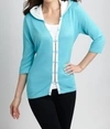 Angel Rivet Hooded Knit Cardigan In Turquoise/white In Multi