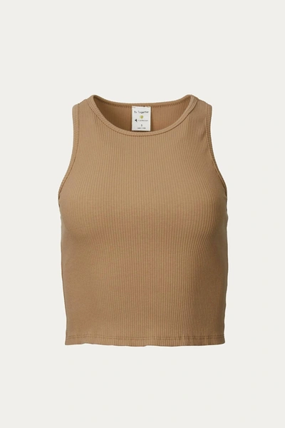 By Together Cropped Ribbed Stretch-cotton Top In Mocha In Brown