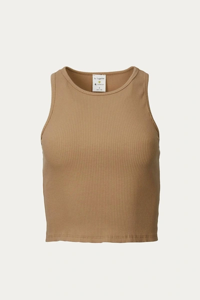 By Together Cropped Ribbed Stretch-cotton Top In Mocha In Multi