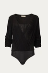 BY TOGETHER WRAP-EFFECT STRETCH-JERSEY BODYSUIT IN BLACK