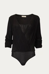 By Together Wrap-effect Stretch-jersey Bodysuit In Black In Black