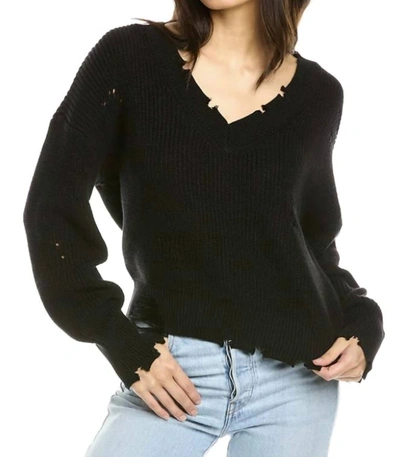 525 America Distressed Shaker V Neck Sweater In Black