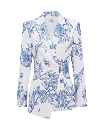 Leo Lin Cora Embroidered Asymmetric Blazer In Blue