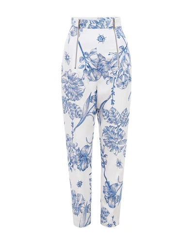 Leo Lin Indra Embroidered Straight Leg Pants In Blue