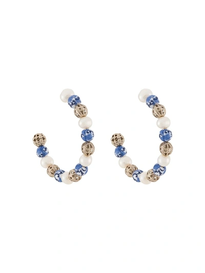 Marchesa Blue Beaded Hoop Earring In Gold