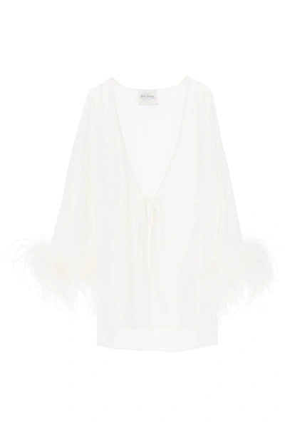 Art Dealer 'iris' Mini Wrap Dress With Feathers On Sleeves In White