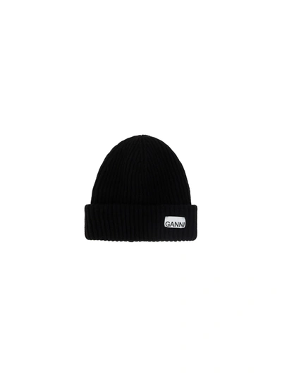 Ganni Beanie Cap In Black