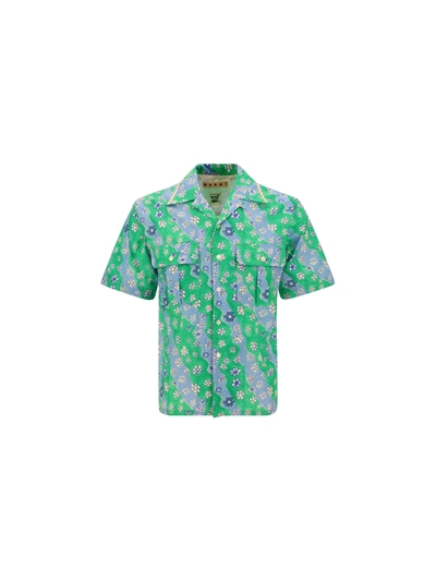 Marni Flowers Cotton Poplin Bowling Shirt In Sfv62