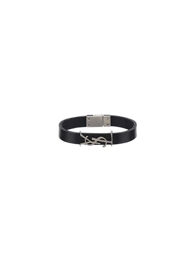 Saint Laurent Ysl Leather Bracelet In Black