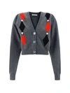 Alessandra Rich Grey Cardigan With 'diamond' Motif And Embroidered Rose Detail