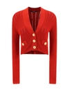 Balmain Cropped Button-embellished Ribbed Pointelle-knit Cardigan