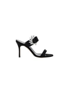 Manolo Blahnik Black Satin Sandals With Jewel Decoration