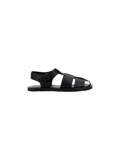 The Row Fisherman Leather Sandals In Black